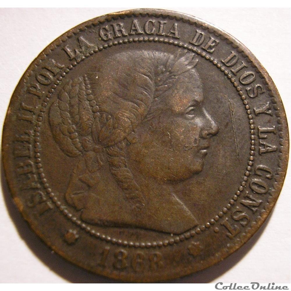 1868 Sevilla - 2, 1/2 Centimos - Isabel II de España monnaies monde espagne 1868 sevilla 2 1 2 centimos isabel ii de espana