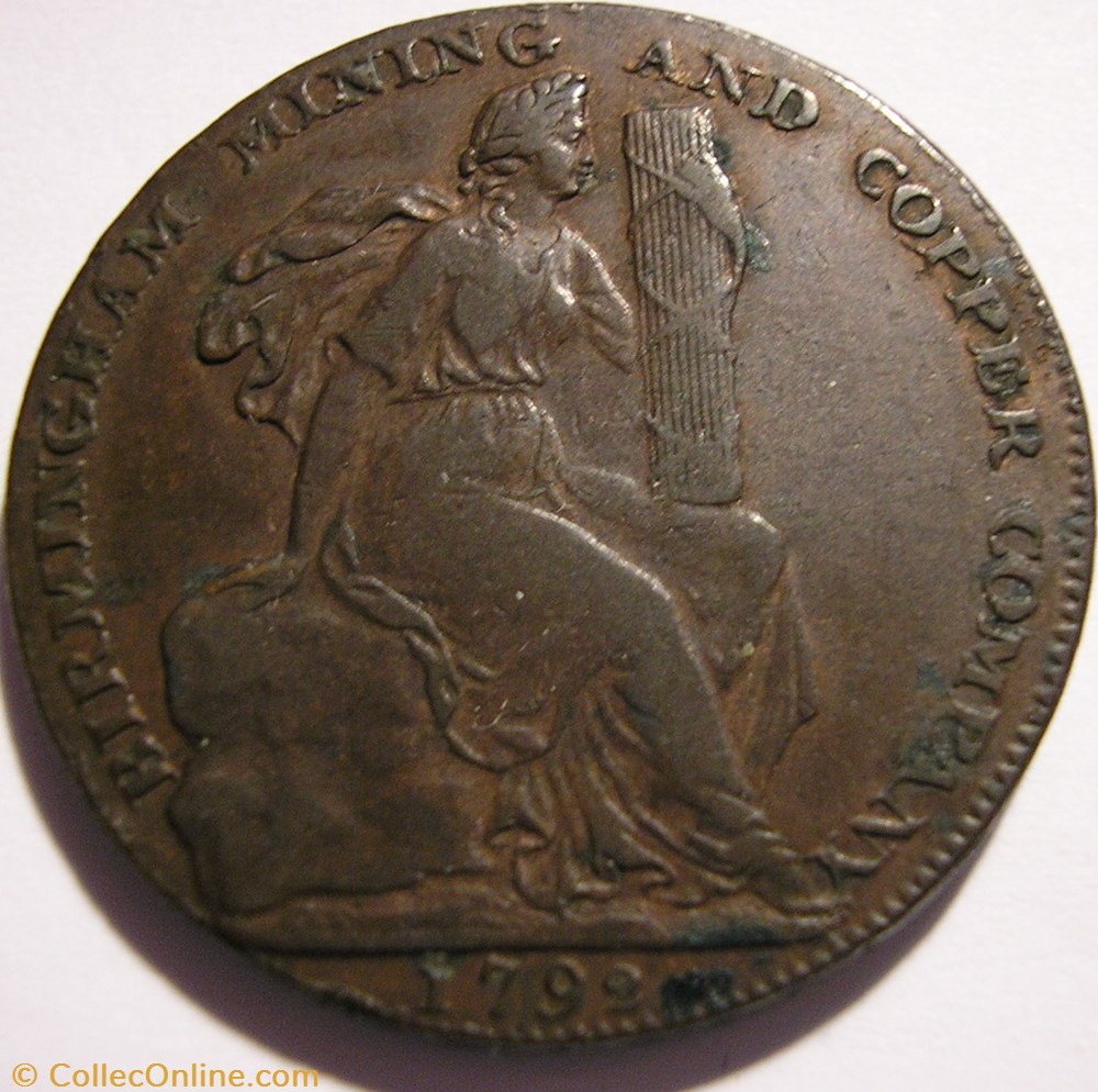monnaie monde royaume uni 1792 halfpenny mining copper co birmingham warwickshire ex 2