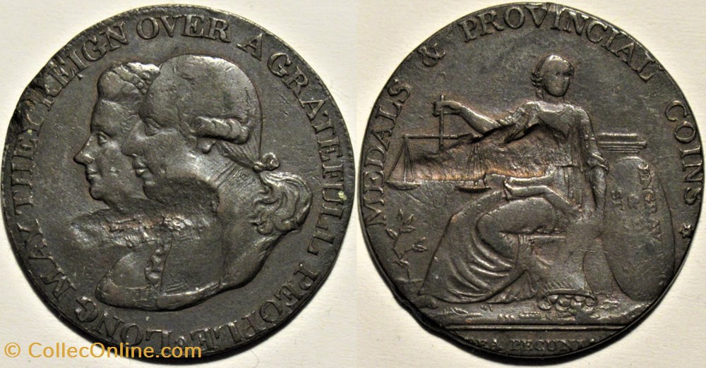 George III & Charlotte - Half Penny Token 1794, Warwickshire - Birmingham / Lutwyche's monnaies monde royaume uni george iii charlotte half penny token 1794 warwickshire birmingham lutwyche s