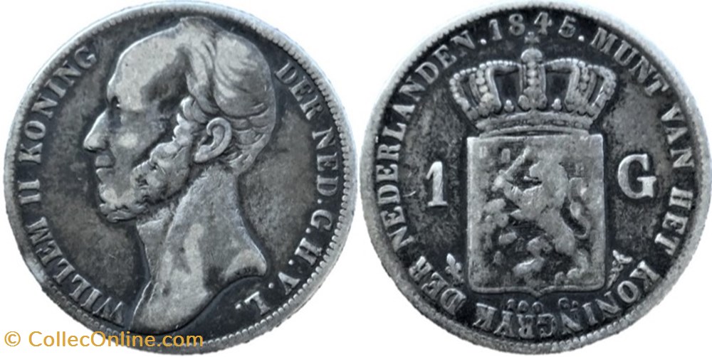Willem II of Nederland - 1 Gulden 1845 - Variety with Dash monnaies monde pays bas willem ii of nederland 1 gulden 1845 variety with dash