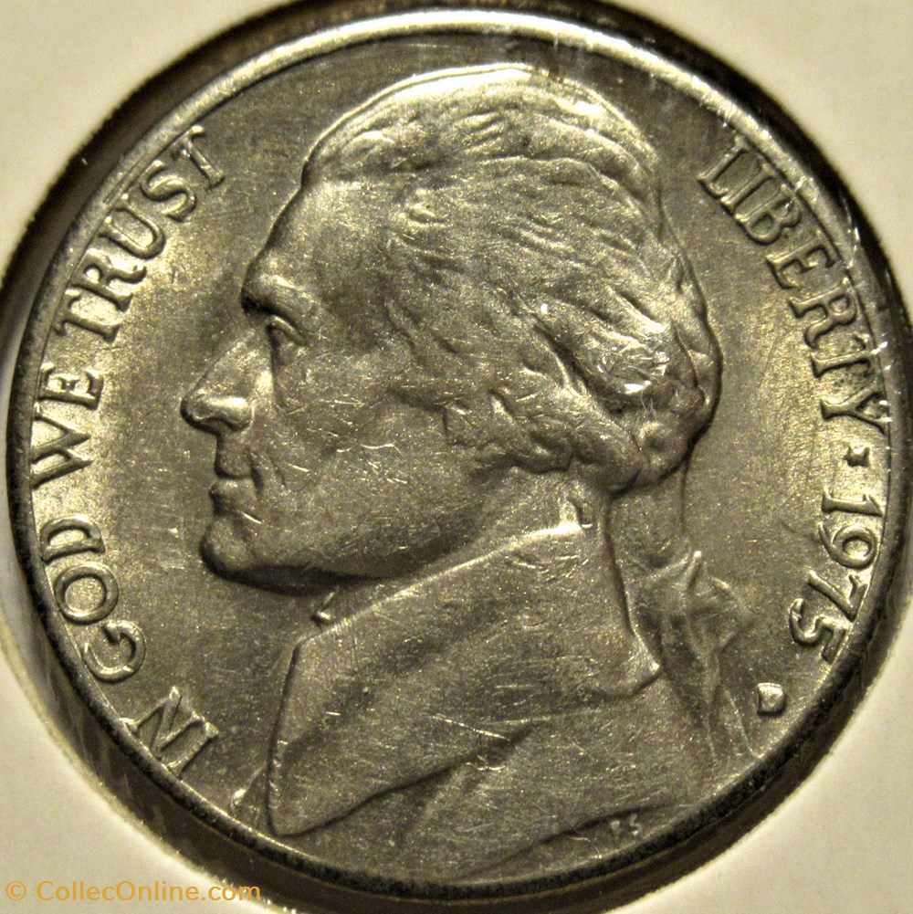 1975 Five Cents Jefferson, Denver - Low Mintmark 2 monnaies monde etats unis 1975 five cents jefferson denver low mintmark