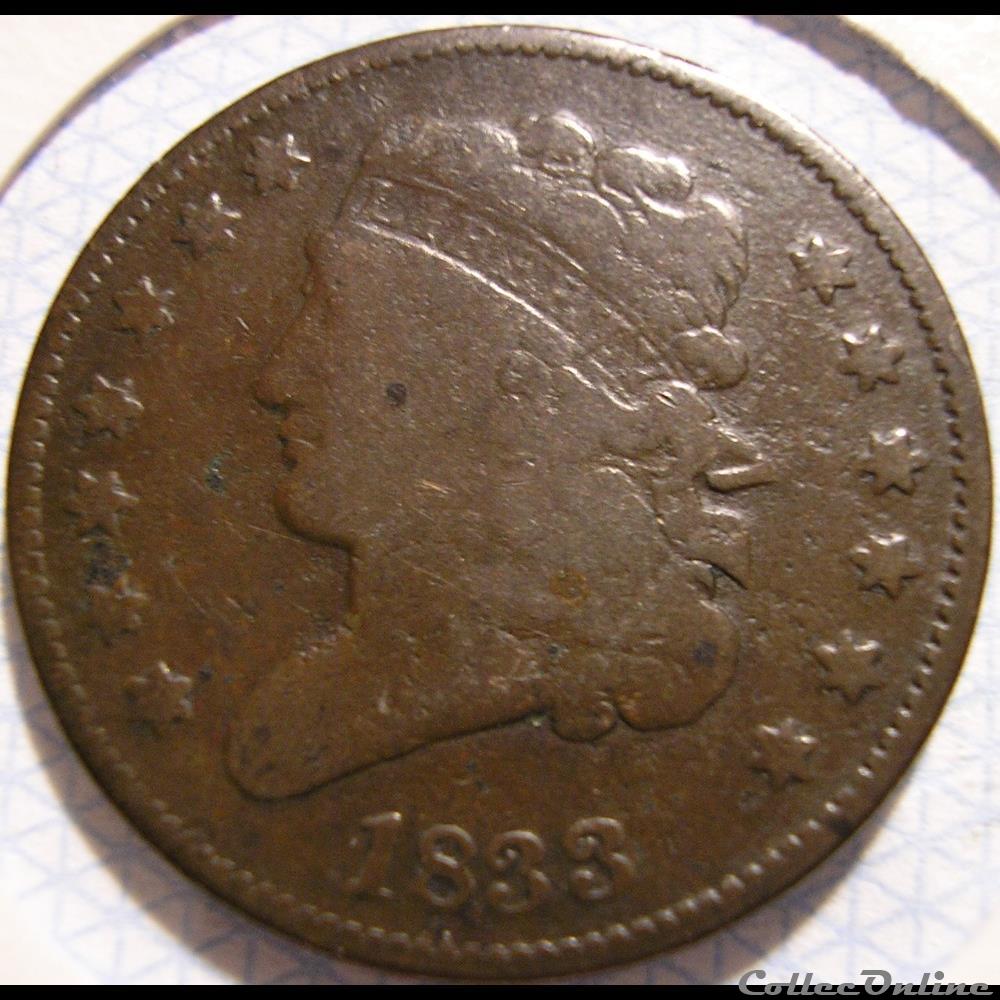 1833 Classic Head Half Cent 3 monnaie monde etat uni 1833 classic head half cent