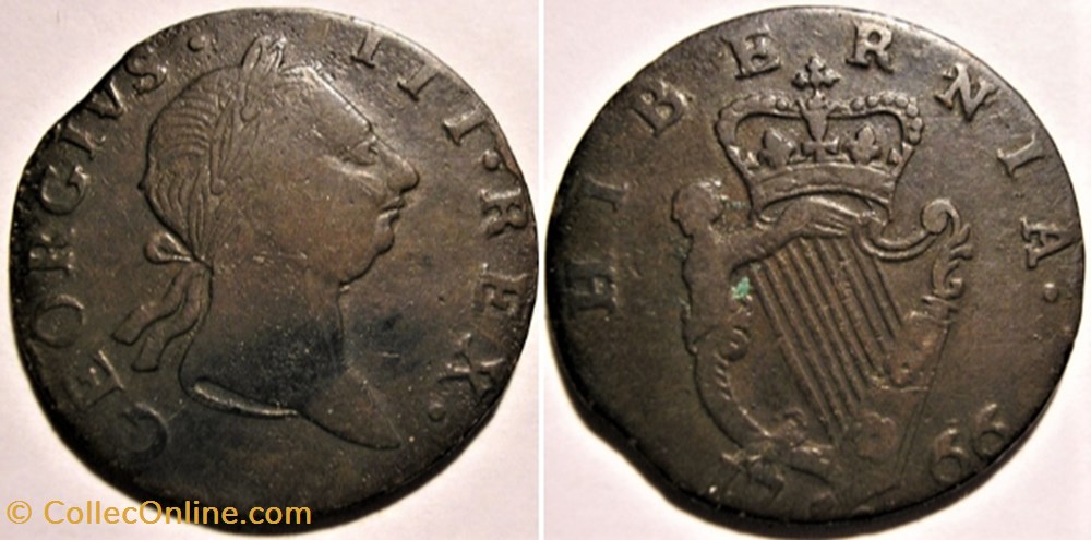 1766 Half Penny Hibernia, No Regal, Evasion - George III of Great Britain monnaie monde irlande 1766 half penny hibernia no regal evasion george iii of great britain