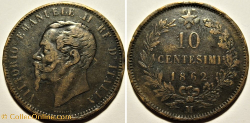 1862 Regno d'Italia, 10 Centesimi Milano - Vittorio Emanuele II monnaies monde italie 1862 regno italia 10 centesimi milano vittorio emanuele ii