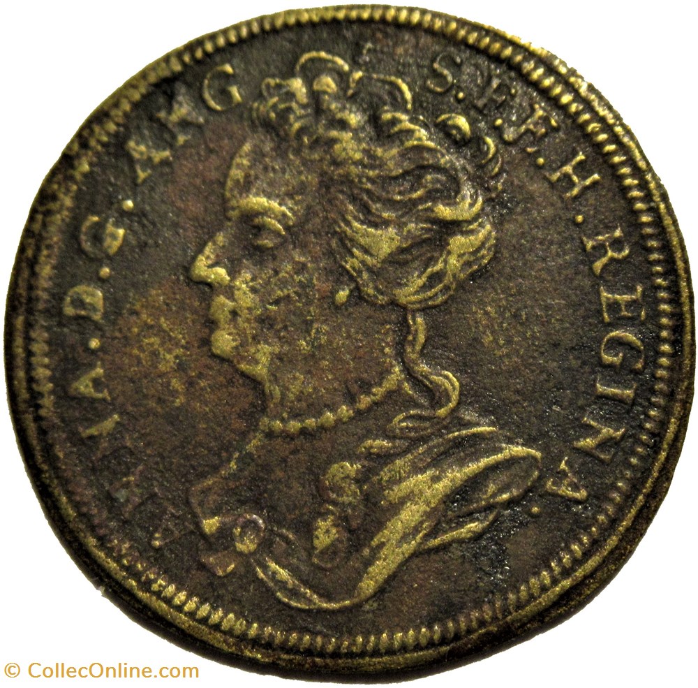 c.1711 Queen Anne Stuart - Token, Reichspfennig by J.J. Dietzel 2 monnaies paranumismatique jetons poids c 1711 queen anne stuart token reichspfennig by j j dietzel