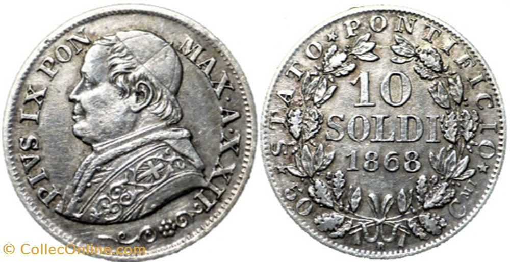 Pio IX, Pope - 10 Soldi 1868, Anno XXII - Vaticano monnaies monde pio ix pope 10 soldi 1868 anno xxii vaticano