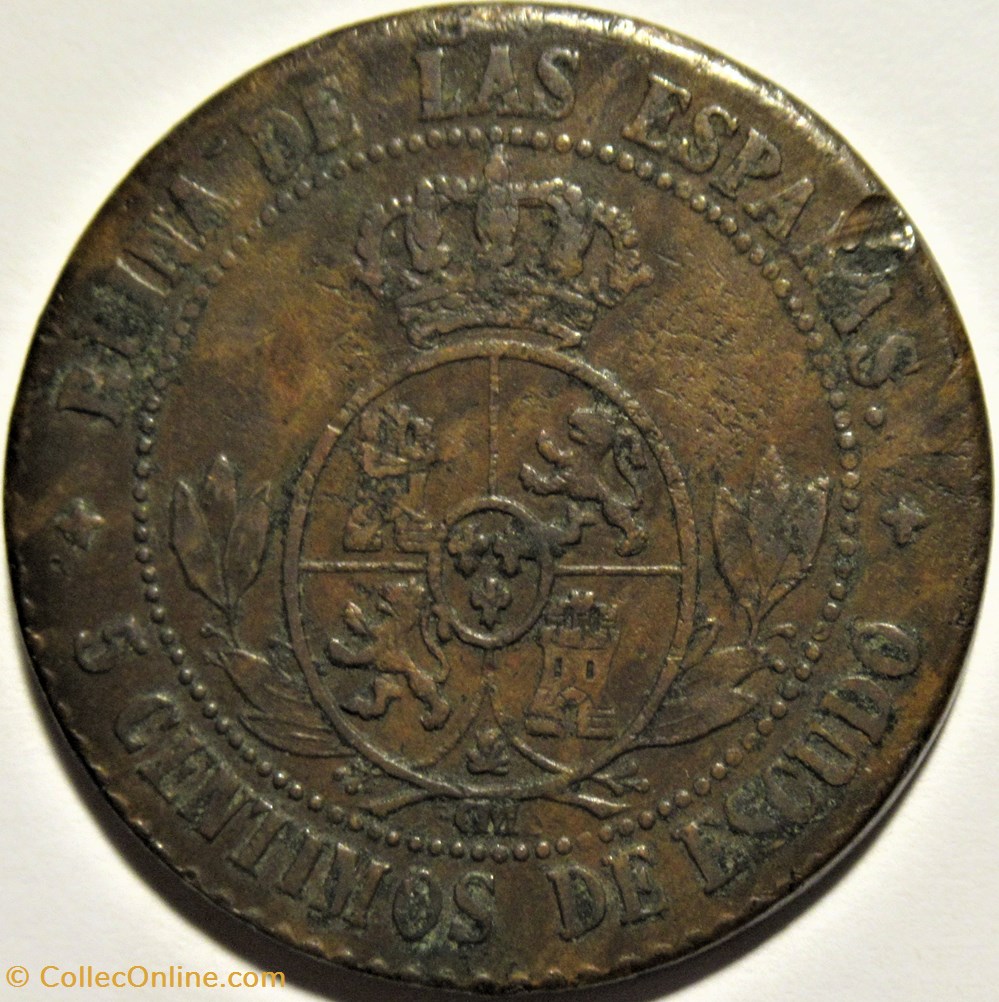 monnaies monde espagne 1868 jubia 5 centimos isabel ii de espana falsa de epoca