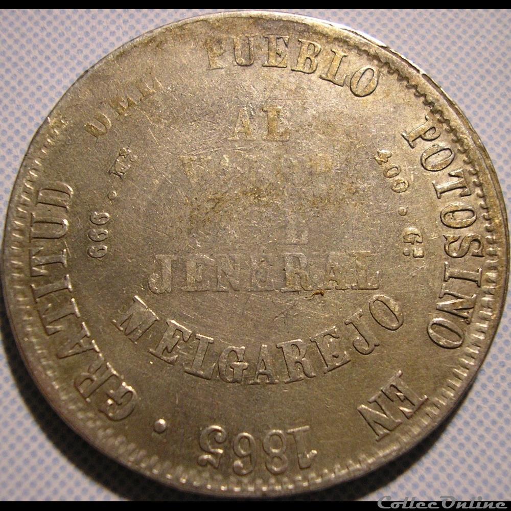 1865 Melgarejo - Pueblo Potosino - M. Melgarejo Pdt 2 monnaies monde bolivie 1865 melgarejo pueblo potosino m melgarejo pdt
