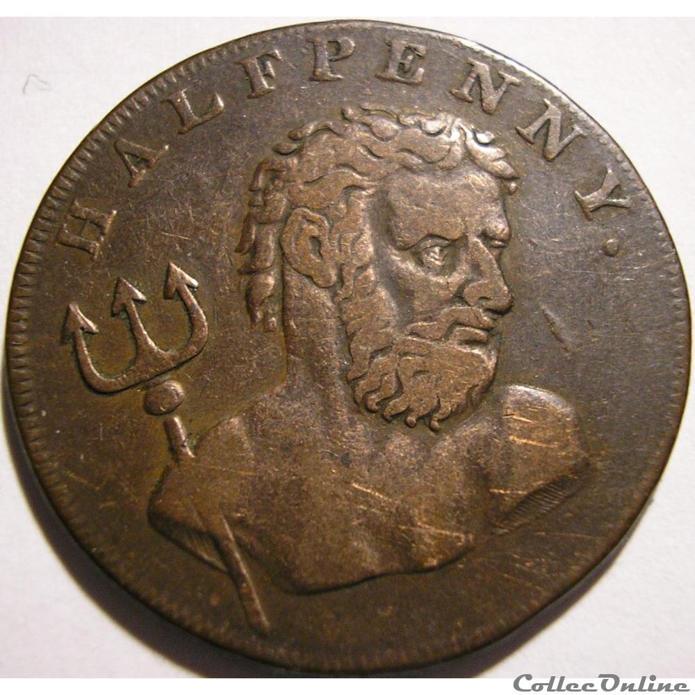 1794 HalfPenny - Fowler's Whale Fishery - Middlesex monnaie monde royaume uni 1794 halfpenny fowles whale fishery middlesex