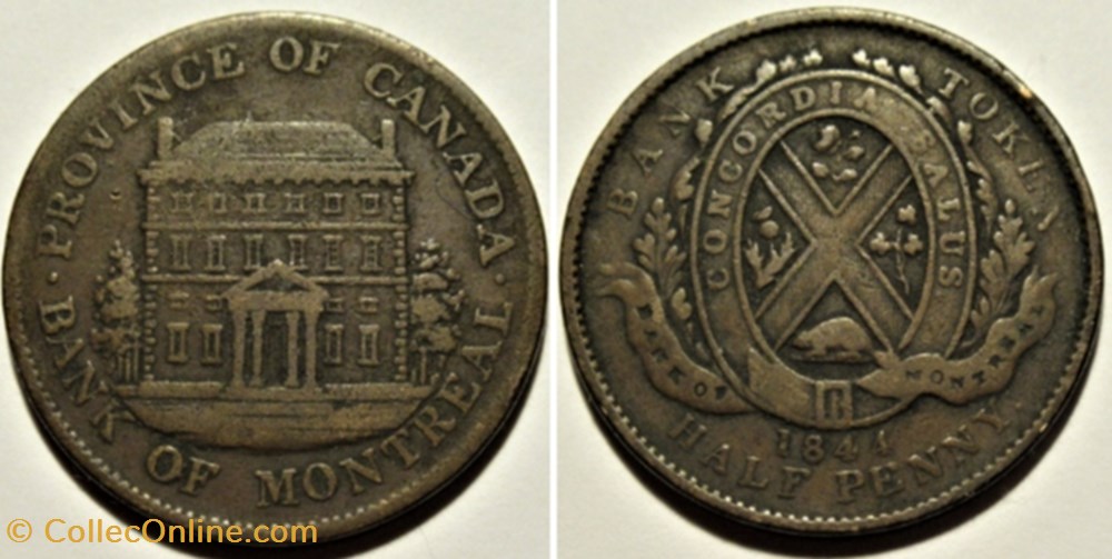 monnaies monde canada montreal 1844 half penny token bank canadian province