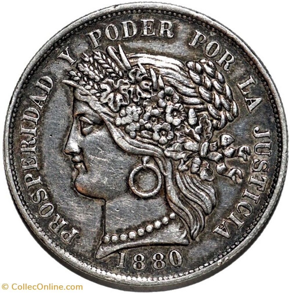 monnaies monde perou peru cinco pesetas 1880