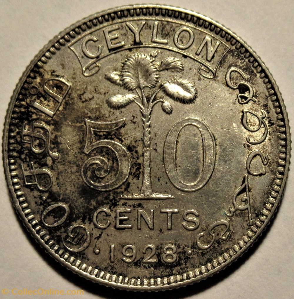 George V - 50 Cents 1928 - Ceylon, British Sri Lanka 3 monnaies monde george v 50 cents 1928 ceylon british sri lanka
