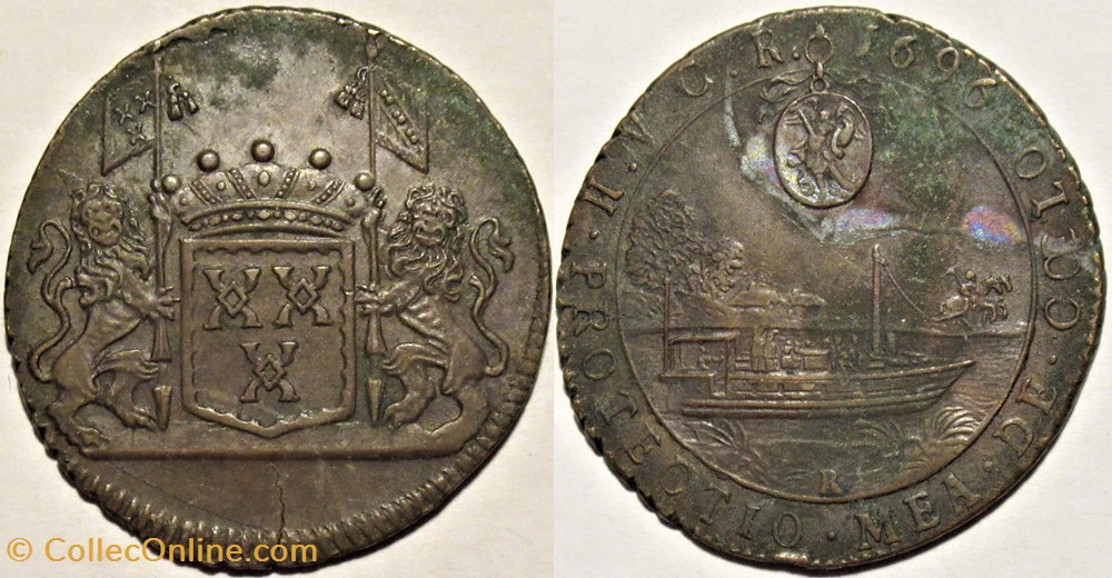 1696, Jean-Jacques de Brouckhoven, token - Brussels, Spanish Netherlands monnaies europe medievale pays bas espagnols 1696 jean jacques de brouckhoven token brussels spanish netherlands