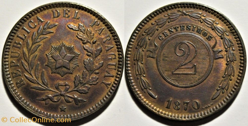 monnaies monde uruguay paraguay 2 centesimos 1870