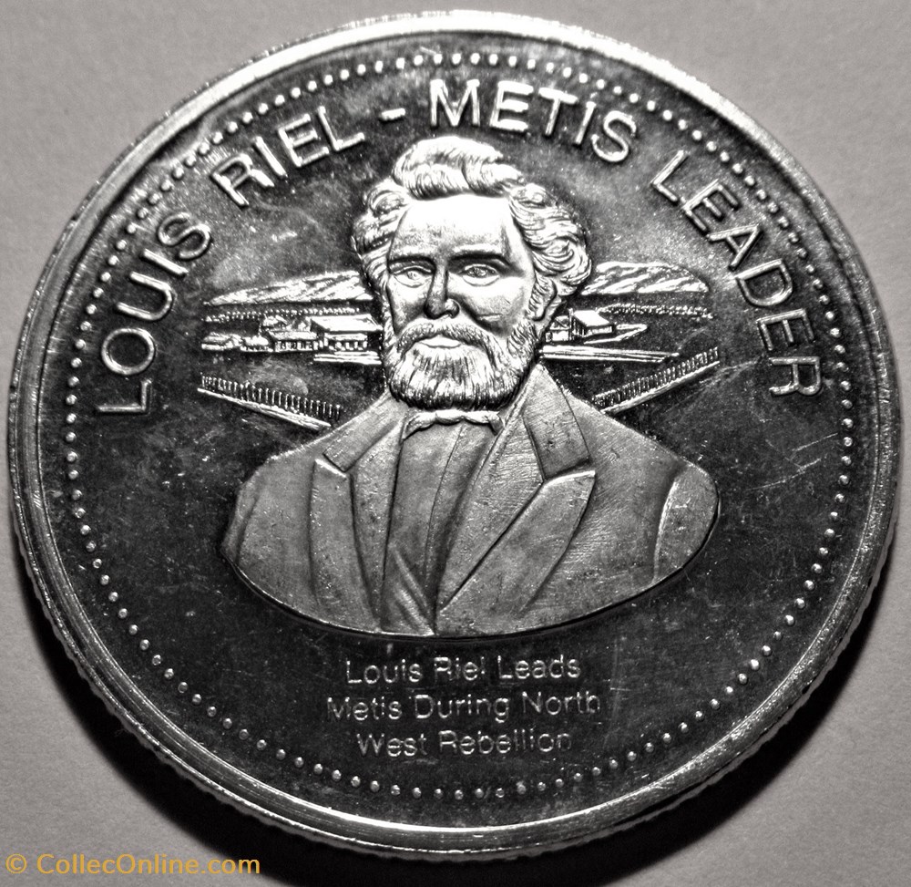 Regina 1980 - Louis Riel, Metis Leader - Home of the R.C.M.P. - Local one Dollar 2 monnaies jetons mereaux regina 1980 louis riel metis leader home of the r c m p local one dollar