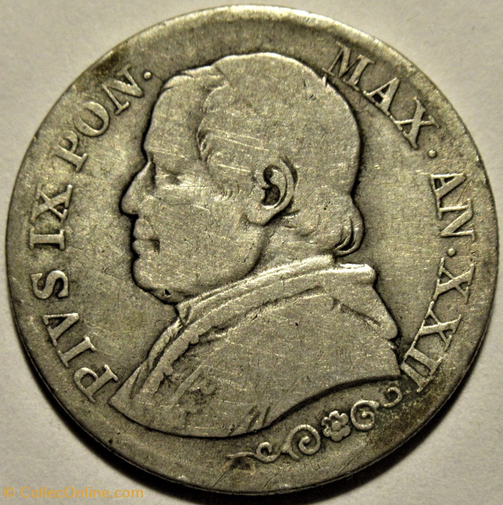 Pio IX, Papa - 1 Lira 1867, Anno XXII - Vaticano 2 monnaies monde pio ix papa 1 lira 1867 anno xxii vaticano