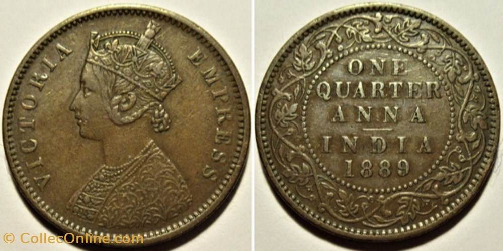 Victoria - One Quarter Anna 1889 Bombay - British India - Moedas