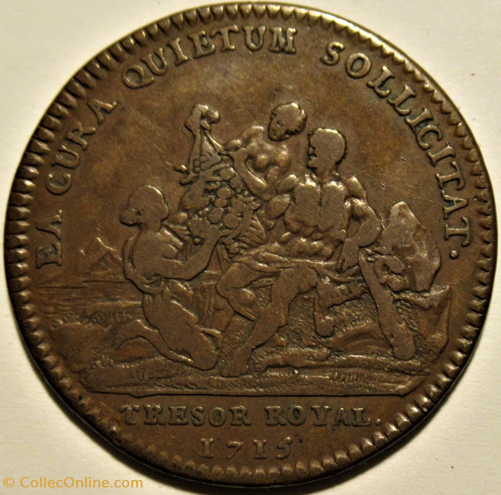 Louis XIV - Jeton 1715 - Trésor Royal - le repos d'Héraclès 3 monnaies paranumismatique jetons poids louis xiv jeton 1715 tresor royal le repos heracles