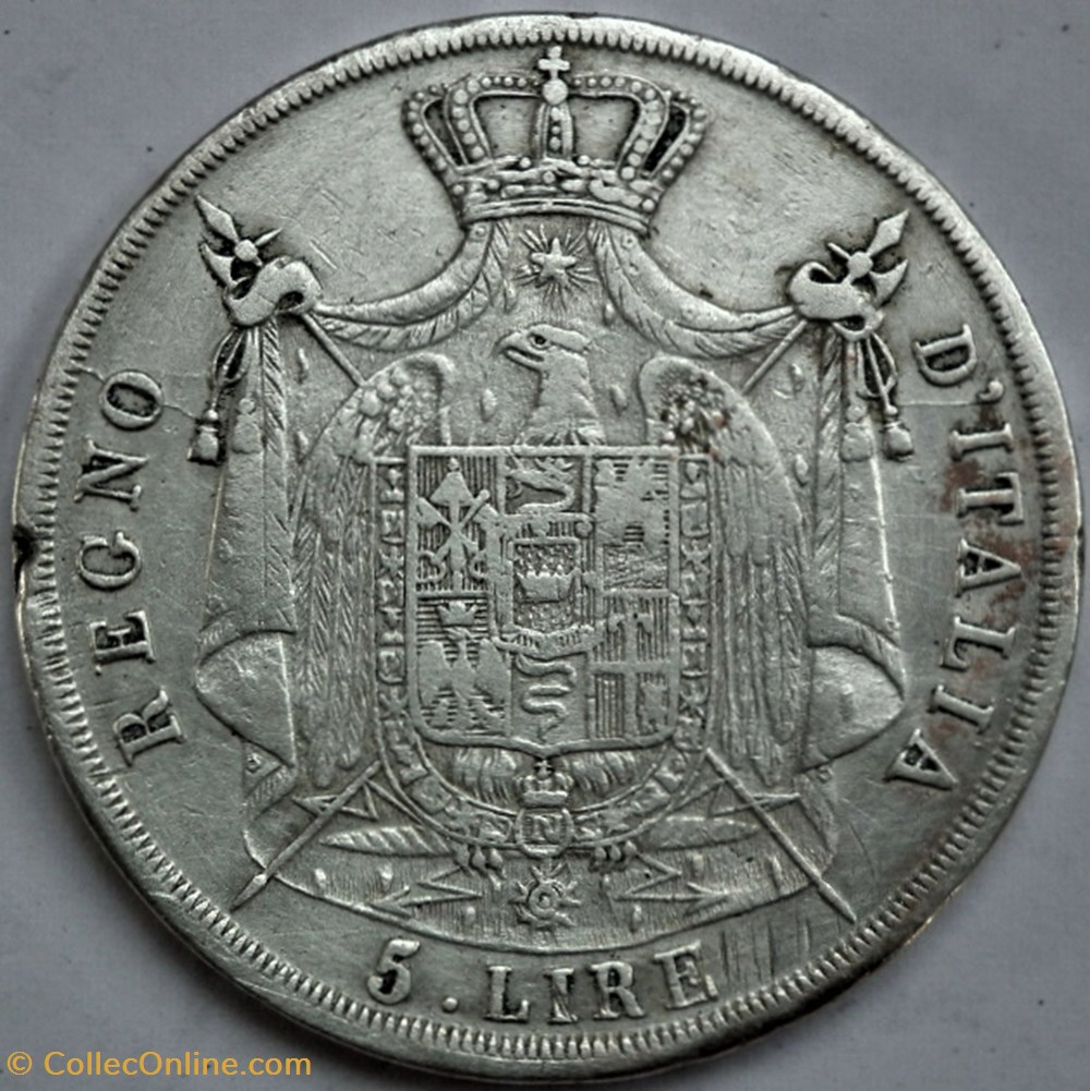 1808 Regno d'Italia, 5 Lire Milano - Napoleone I 3 monnaies monde italie 1808 regno italia 5 lire milano napoleone i