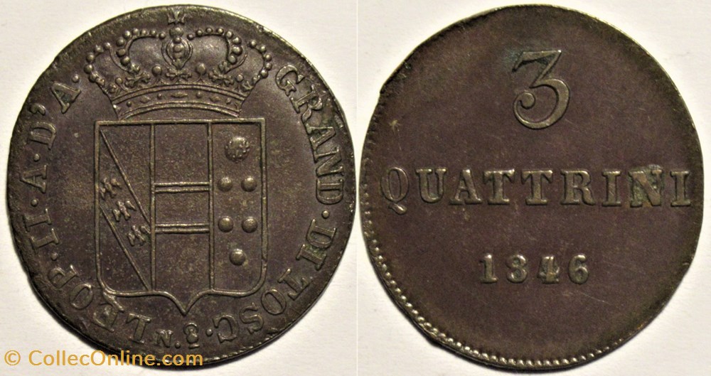 1846 Grand Duché de Toscane, 3 Quattrini - Leopold II Habsbourg-Toscane monnaies monde italie 1846 grand duche de toscane 3 quattrini leopold ii habsbourg toscane