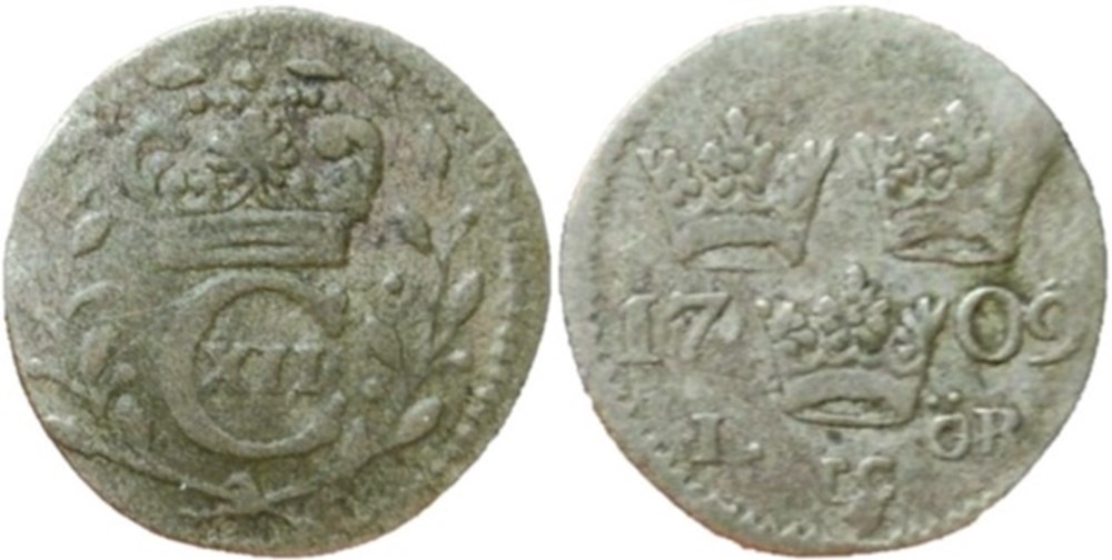 Sweden, Karl XII - 1 Öre 1709 monnaies europe medievale royaume suede sweden karl xii 1 ore 1709
