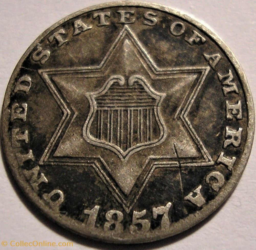 monnaie monde etat uni 1857 silver three cents