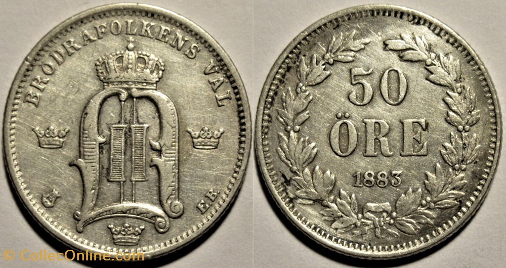 monnaies monde suede sweden oskar ii 50 ore 1883