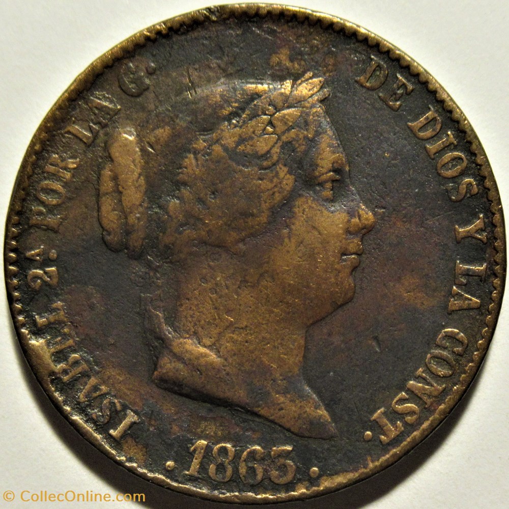 1863 Segovia - 25 Centimos - Isabel II España - Error 2 monnaies monde espagne 1863 segovia 25 centimos isabel ii espana error