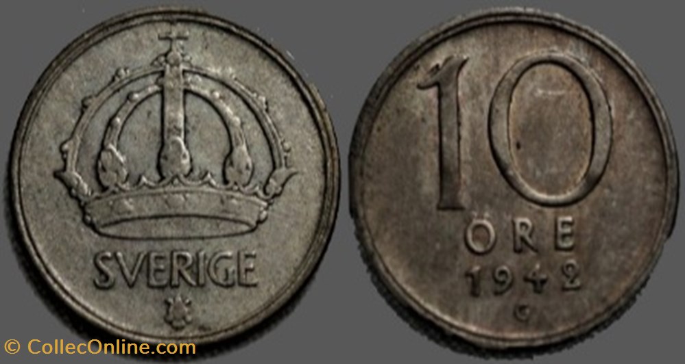 monnaies monde suede gustaf v of sweden 10 ore 1942