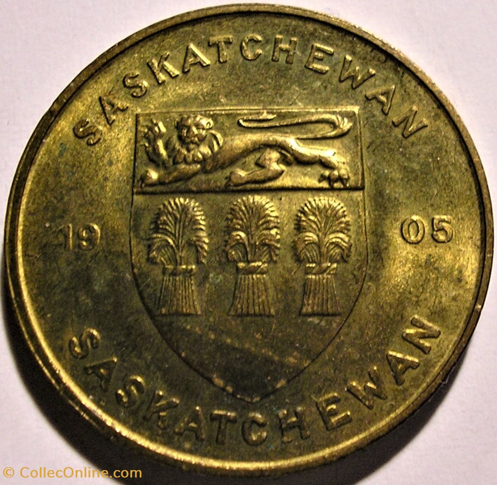 Saskatchewan 1905 - Provincial Arms and Flowers 1965-68, Shell Oil Token 3 monnaie jeton mereaux saskatchewan 1905 provincial arms and flowers 1965 68 shell oil token
