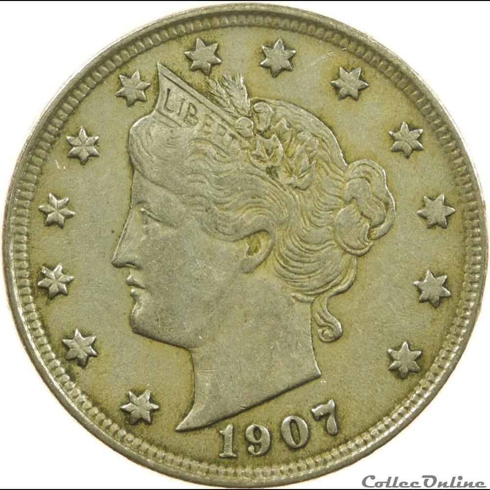 1907 5 Cents 3 monnaies monde etats unis 1907 5 cents