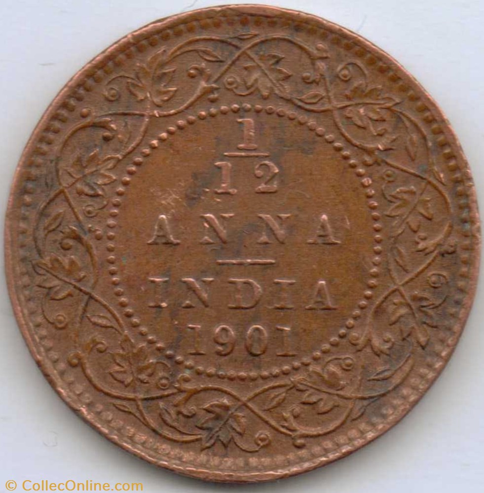 Victoria - 1/12 Anna 1901 Calcutta - British India - Die crack monnaie monde inde victoria 1 12 anna 1901 calcutta british india die crack