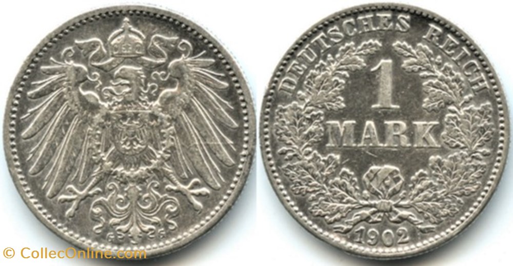 Wilhelm II - 1 Mark 1902 Karlsruhe, German Empire monnaies monde allemagne wilhelm ii 1 mark 1902 karlsruhe german empire