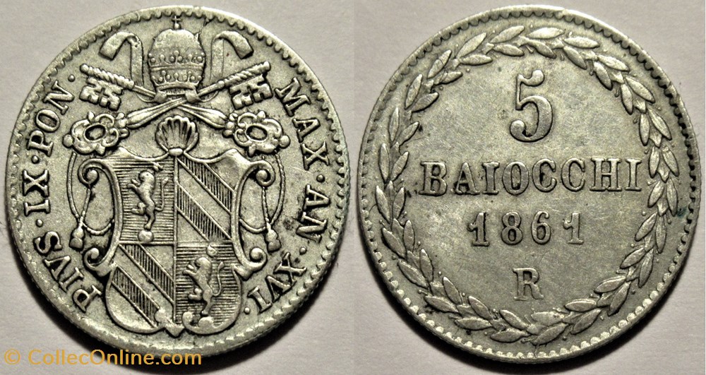Pio IX, Papa - 5 Baiocchi 1861, Anno XVI Roma - Papal States monnaies monde vatican pio ix papa 5 baiocchi 1861 anno xvi roma papal states
