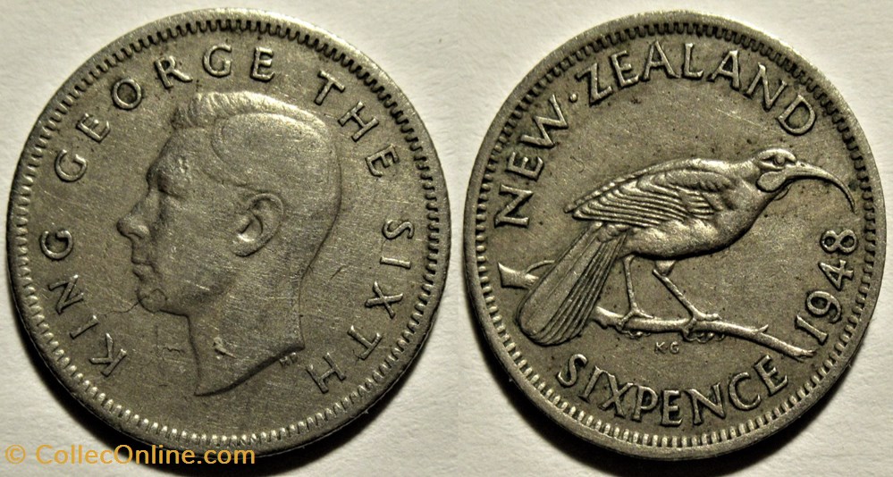 George VI - 6 Pence 1948 - New Zealand monnaies monde nouvelle zelande george vi 6 pence 1948 new zealand