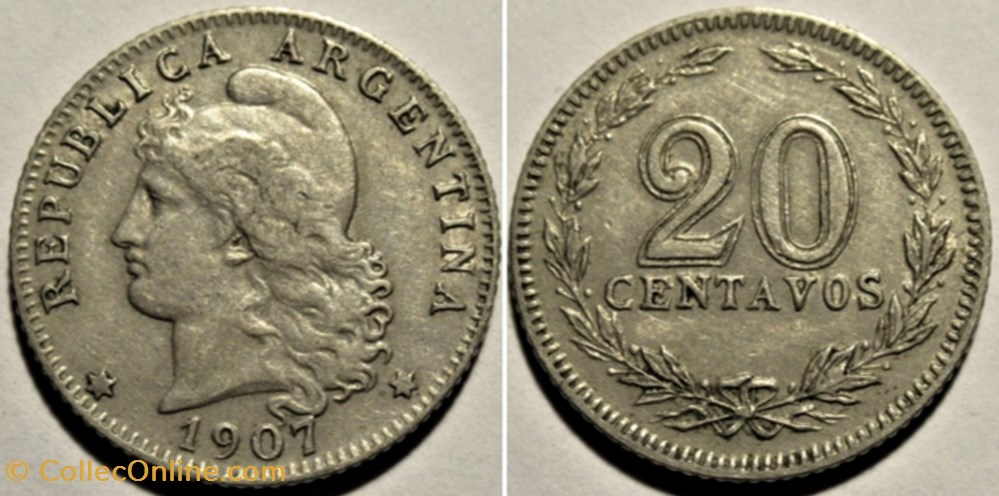 monnaies monde argentine argentina 20 centavos 1907