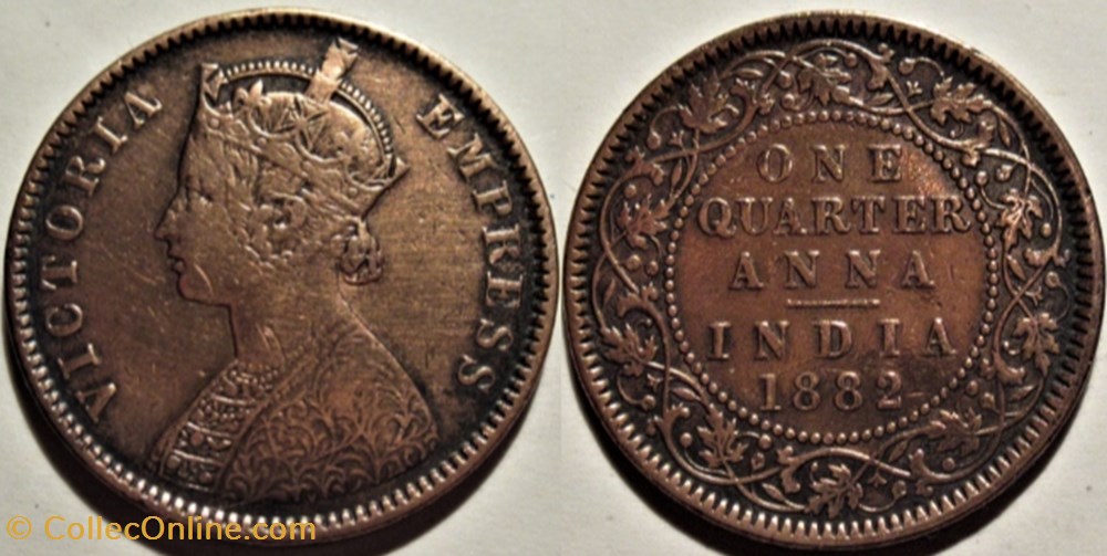 Victoria - One Quarter Anna 1882 Calcutta - British India monnaies monde inde victoria one quarter anna 1882 calcutta british india
