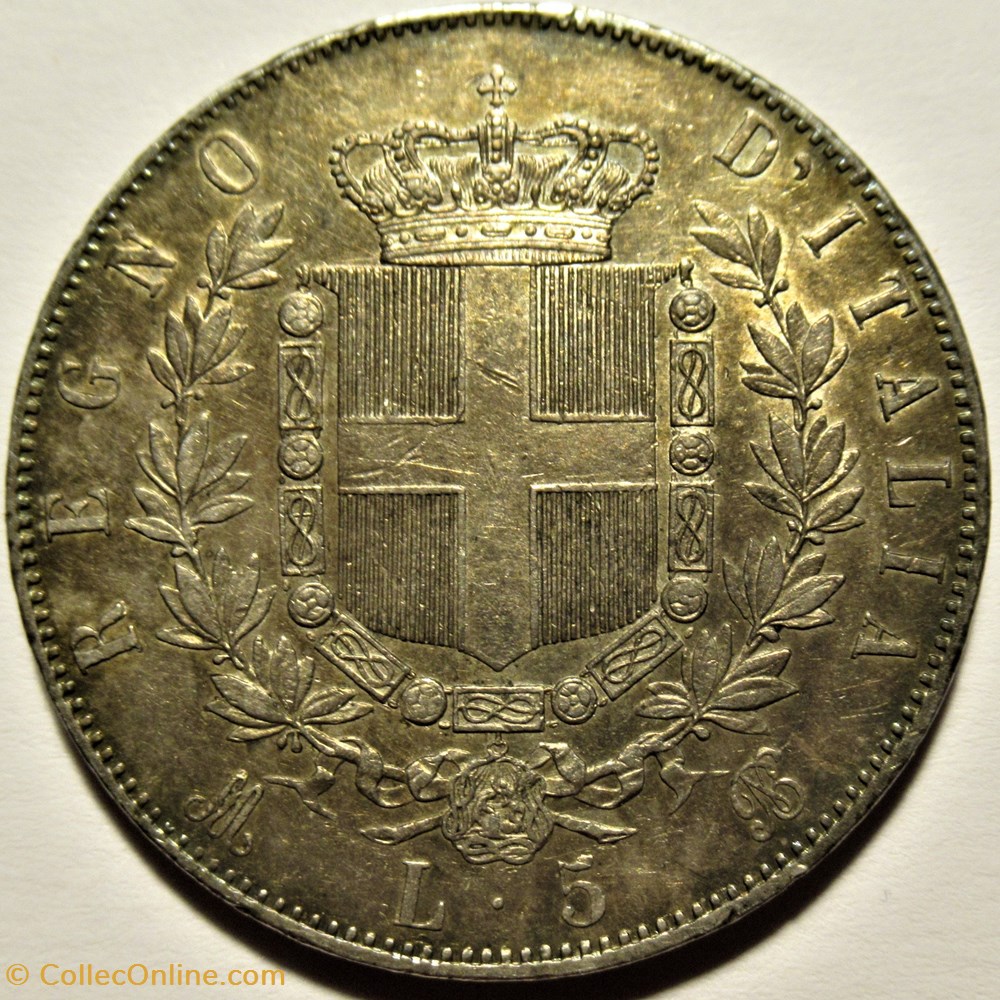 1871 Regno d'Italia - 5 Lire, Milano- Vittorio Emanuele II 3 monnaies monde italie 1871 regno italia 5 lire milano vittorio emanuele ii