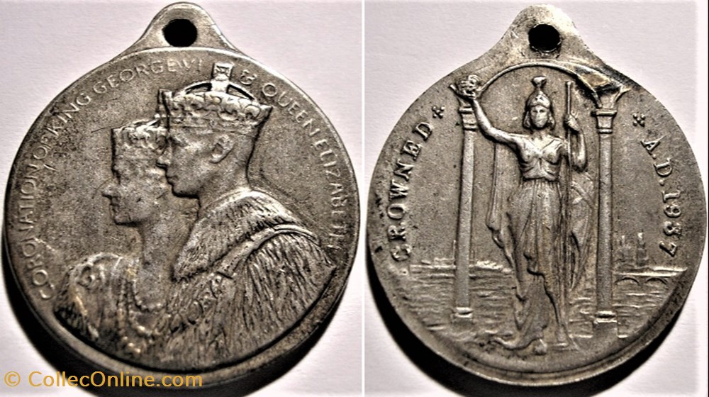 George VI & Elizabeth Crowned 1937 - Silvered Medallion, Britannia - UK medailles royaume uni george vi elizabeth crowned 1937 silvered medallion britannia uk