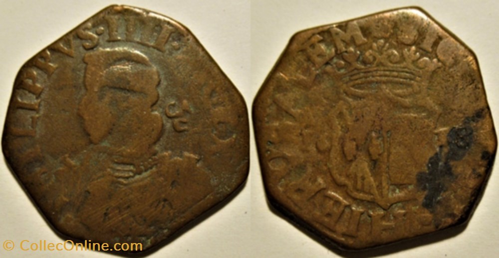1638 over 1637 Royaume de Naples, 1 Grano - Felipe IV d'Espagne monnaies europe medievale 1638 over 1637 royaume de naples 1 grano felipe iv espagne
