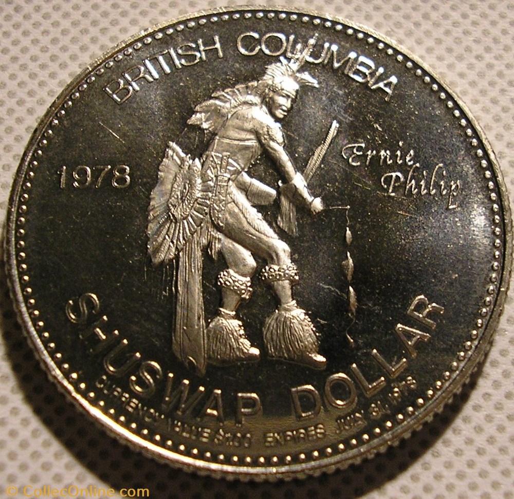 monnaie monde canadum shuswap dollar token 1978 british colombia