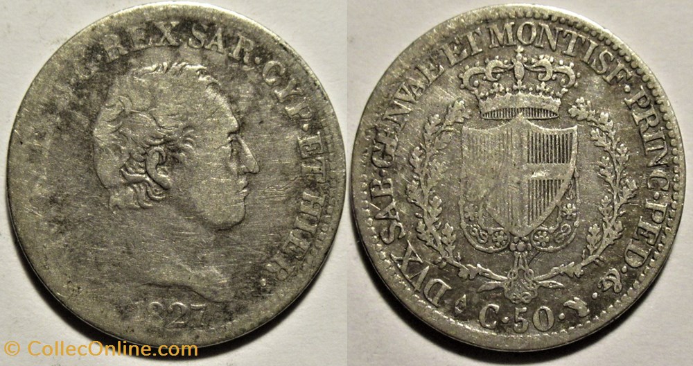 1827 Royaume de Sardaigne, 50 Centesimi Torino - Carlo Felice monnaies monde italie 1827 royaume de sardaigne 50 centesimi torino carlo felice