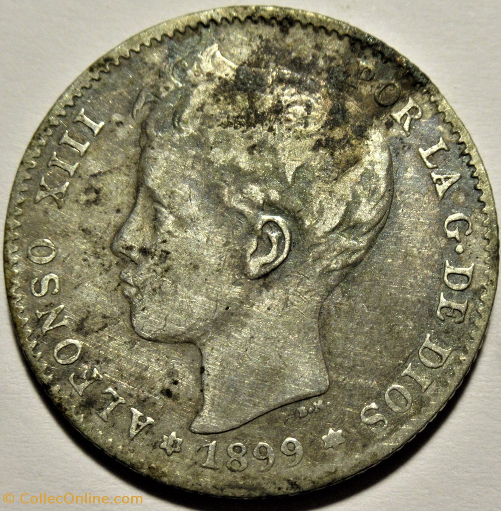 1899 - Peseta - Alfonso XIII de España 2 monnaies monde espagne 1899 peseta alfonso xiii de espana