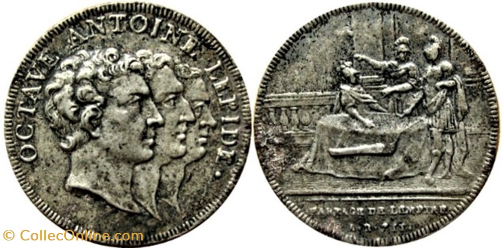 Médaille c.1740 - Octave, Marc Antoine et Lépide, Partage de l'empire romain medailles suisse medaille c 1740 octave marc antoine et lepide partage de empire romain
