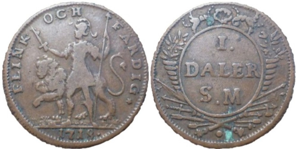 Sweden, Carl XII - 1 Daler 1718, Agile and Ready (2 ex.) monnaies europe medievale royaume suede sweden carl xii 1 daler 1718 agile and ready 2 ex