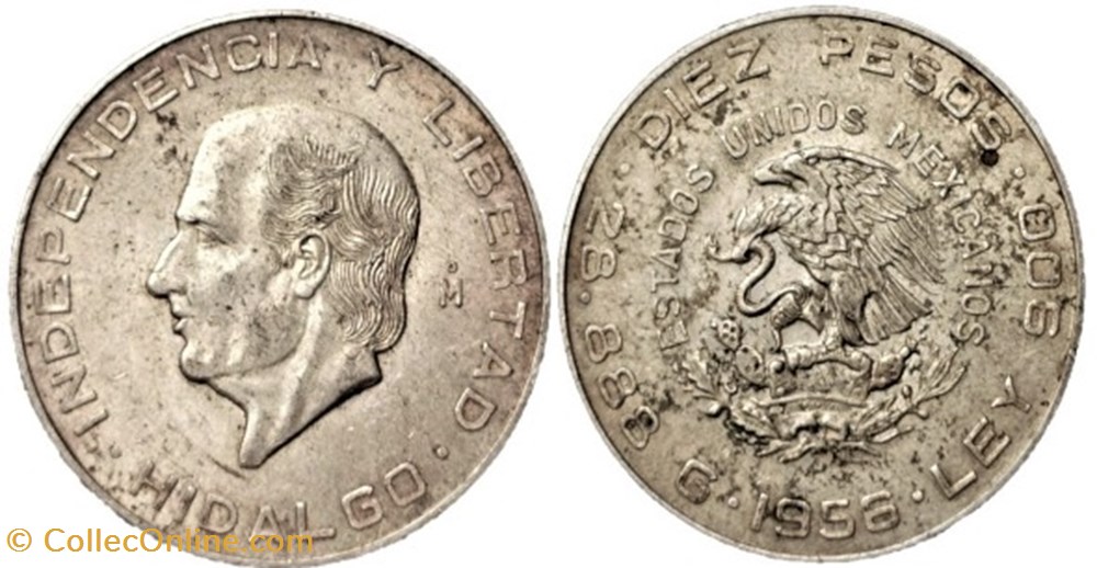 México 1956 - 10 Pesos, Hidalgo Grande - Estados Unidos Mexicanos monnaies monde mexique mexico 1956 10 pesos hidalgo grande estados unidos mexicanos