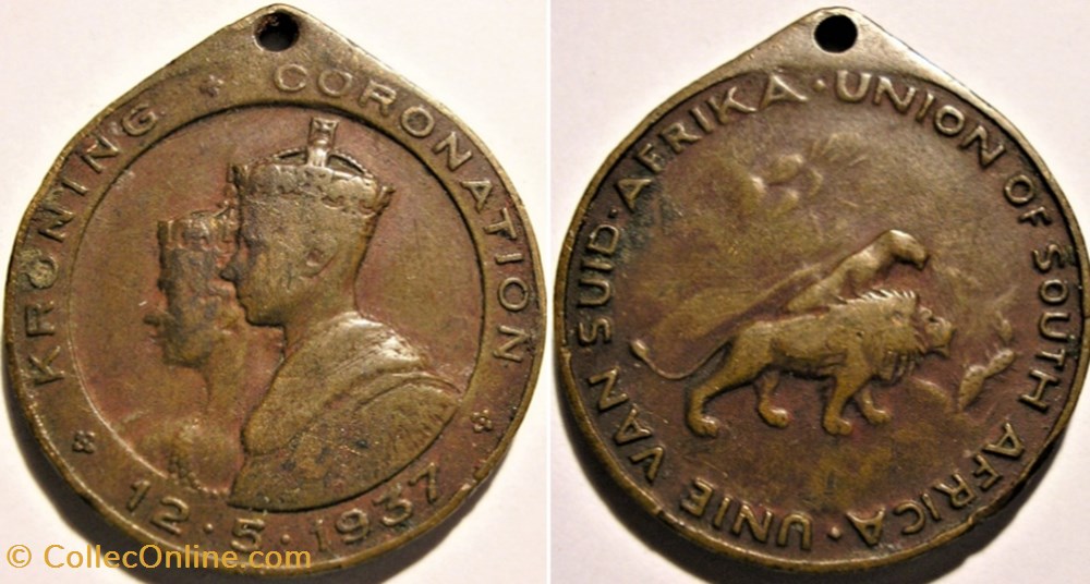 George VI & Elizabeth - Coronation 1937 Medallion - South Africa medailles afrique du sud george vi elizabeth coronation 1937 medallion south africa