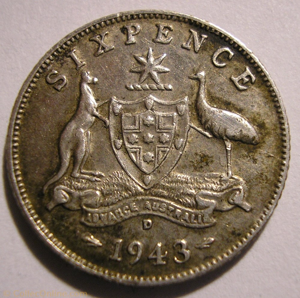 George VI - 6 Pence 1943 D - Australia monnaie monde australie george vi 6 pence 1943 d australia