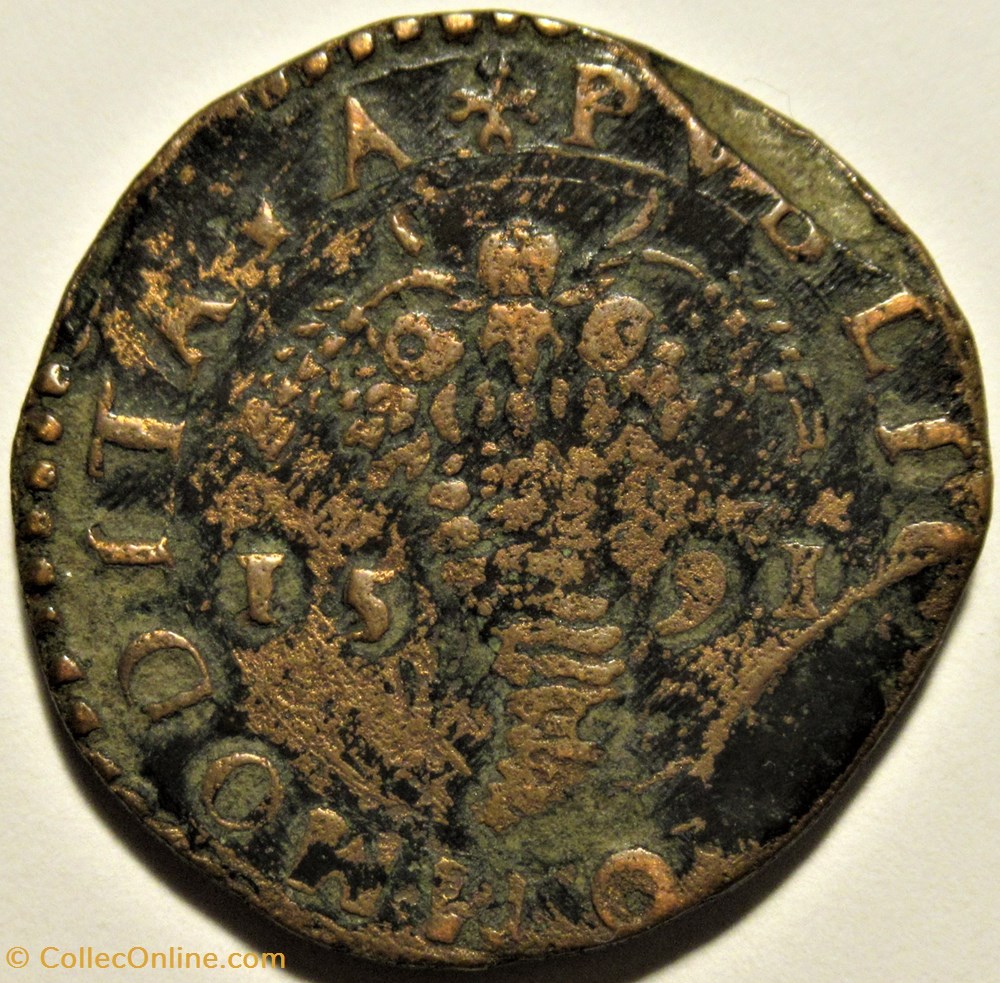 1591 Regno di Napoli, 1 Tornese - Filippo II di Spagna 3 monnaies europe medievale royaume de naples 1591 regno di napoli 1 tornese filippo ii di spagna
