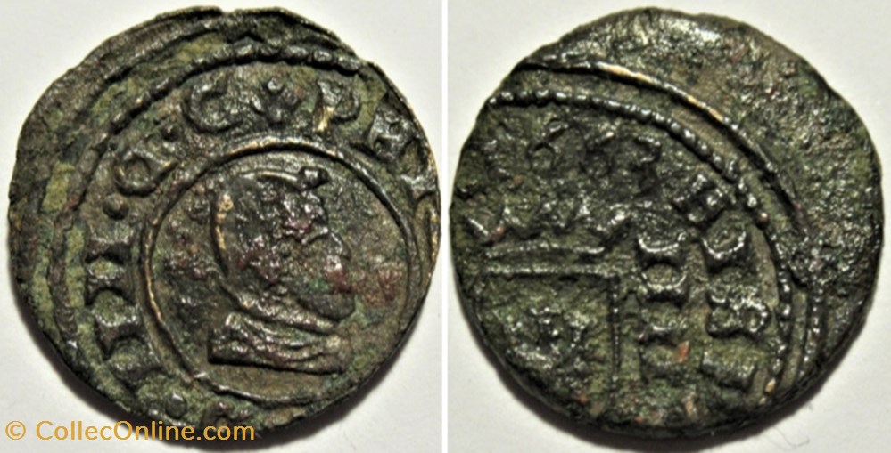 1663 - 4 Maravedis - Felipe IV de España - Off-Center monnaies europe medievale royaume espagne 1663 4 maravedis felipe iv de espana off center
